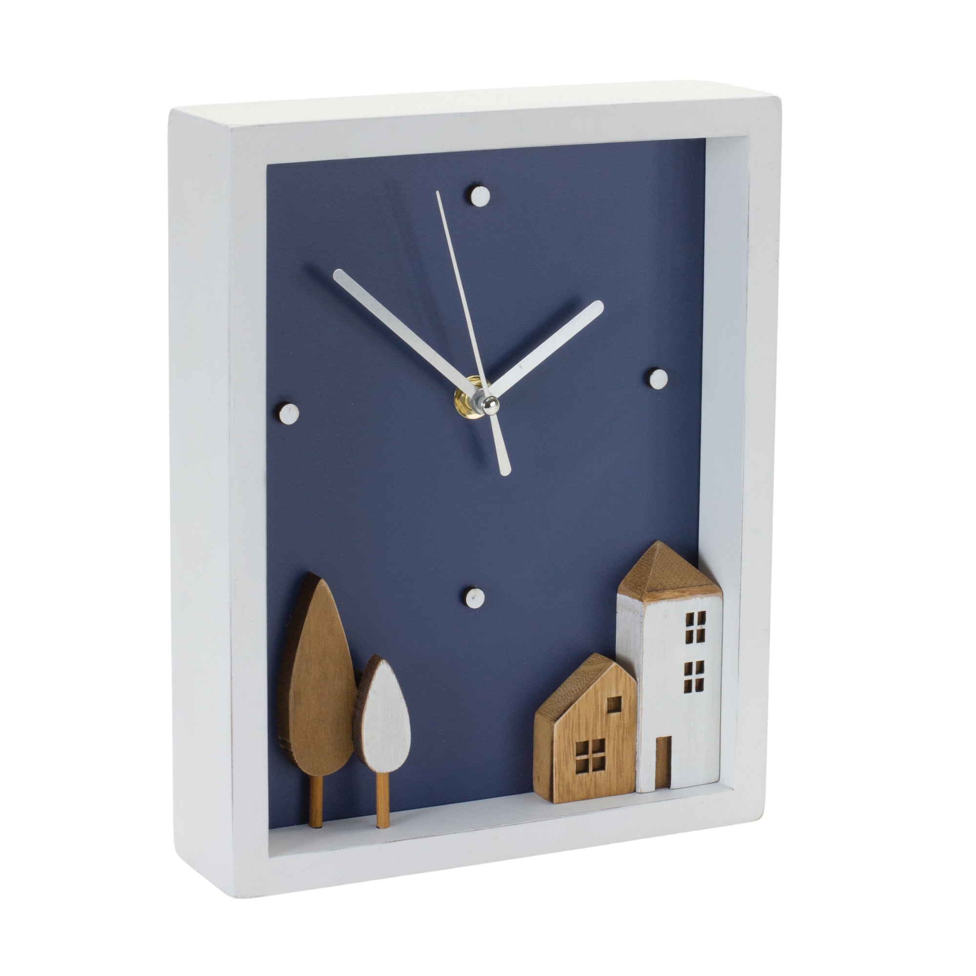 9.5" White & Blue Wood Tabletop Clock, 1pc.